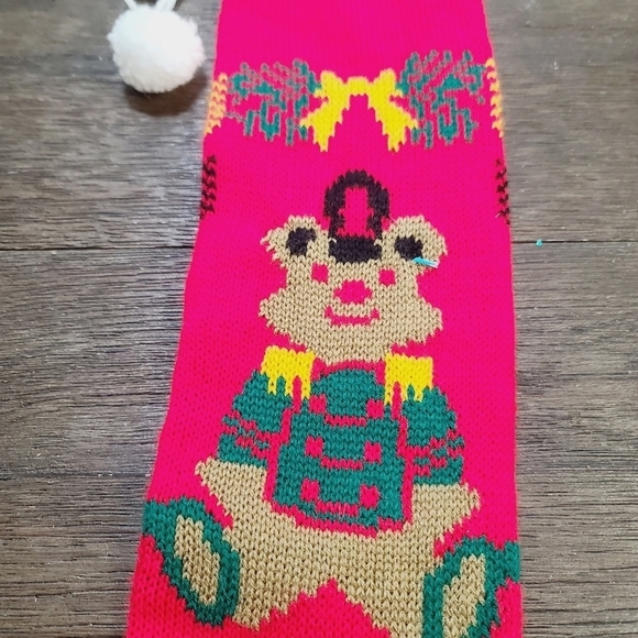 Vintage 80s Kawaii Teddy Bear Christmas Knit Extra Long Stocking 25" - Picture 2 of 9